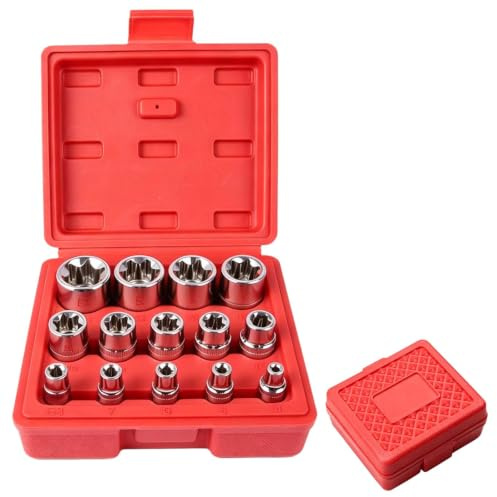 14 pezzi Set di Chiavi a Bussola E-Torx, Set di dadi Torx, Set di 14 chiavi a bussolaTorx, Set di chiavi a bussola Torxper esterni, con scatola portaoggetti, adatti per chiavi a percussione