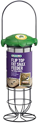 Gardman Vogelfutterstation mit Flip-Top-Deckel – von allen Seiten zugänglicher Vogelfutterspender mit Kunststoffgitter – Futterstation für Meisenknödel