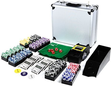 Pokerkoffer Deluxe Pokerset mit 600 Ocean Champion Chips mit Metallkern á 12 g viel Zubehör Kartenmischer Kunststoffkarten Kartengeber Spielmatte Poker-Komplettset Black Jack Texas Holdem