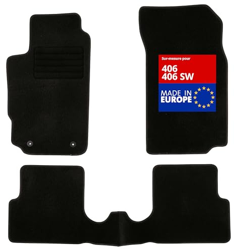 DBS - Tapis de Sol Voiture - sur Mesure - Adapté à Votre Peugeot 406/406 SW (10/1995-06/2004) Antidérapant : Clips de Fixation et Autogrip - 3 pièces : Protection du Pont arrière - Moquette