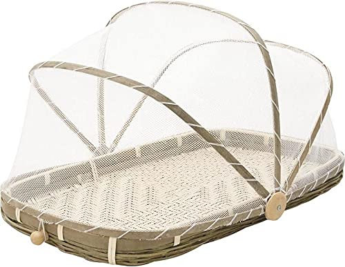 Plateau en bambou avec cloche en filet synthétique Longueur 60 cm