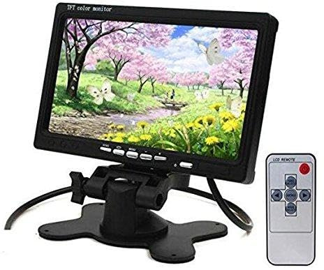 BW 7 Inch TFT LCD Car Monitor HDMI Car Monitor Car Headrest Monitor - HD 1024x600 Native Resolution, HDMI + VGA + AV Video Inputs/Outputs and Speaker , PC Monitor with 360 Degree Rotating Stand and Dual Power Supply Interface