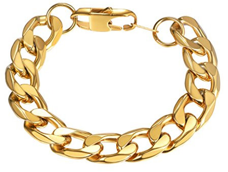 PROSTEEL Herren Armband 21cm 18k vergoldet Panzerkette Armband 13mm breit kubanische Glieder Link Kettenarmband Armkette, gold