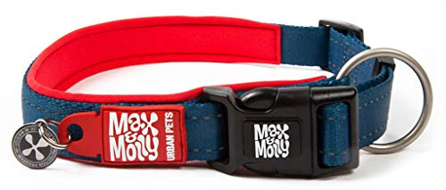 Max & Molly Hundehalsband aus Neopren, gepolstert, mit reflektierenden Nähten und intelligentem Erkennungsmarken, Größe L, Rot