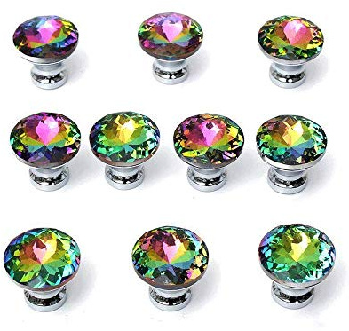 PETITES ECREVISSES Lot de 10 Poignées Bouton en Verre Cristal Diamant pour Placard Tiroir porte,30mm(Lot de 10) (Multicolore)