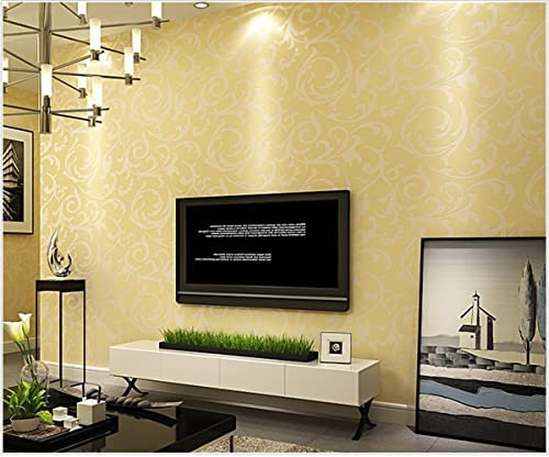 YangYun Heimdekoration - Damast-Tapete, Beige, 1.73' W x 32.8' L, 3D-Stereo-TV-Hintergrund für Wohnzimmer, Schlafzimmer, Europäische Damast-Blätter, Nicht eingeklebte Tapete, Nicht gewoben