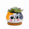 Cuteforyou Mignon pot de fleurs d'intérieur en céramique en forme de chat de dessin animé 8,9 cm avec plateau en bambou - Plante non incluse (jaune et gris)