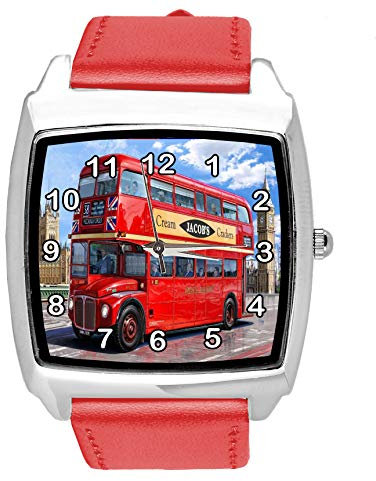 Taport® rotes Leder-Zifferblatt Uhr für Londoner Bus Fans