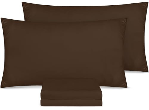 Utopia Bedding - Kissenbezug 50x75 4er Set - Kopfkissenbezug 50 x 75 aus 100% gebürsteter Mikrofaser mit Umschlagverschluss - Falten-, verblassen- und schmutzabweisende Kissenbezüge 50x75 - Braun
