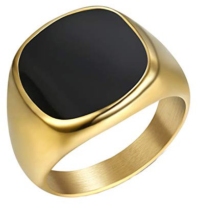 HIJONES Herren Mode Klassisch Signet Einfach Hochzeit Ring aus Edelstahl Gold Größe 65
