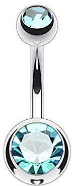 Taffstyle Bauchnabelpiercing Titan Stab Piercing Banana Bauch Bauchnabel Stecker Doppelte Kugel Zwei Glitzer Kristall Kurz Silber Aqua 1,6mm x 8mm x 4x6mm