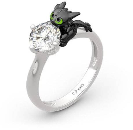 Jeulia Your Dragon Ring aus rundem Sterlingsilber Fashion Anniversary Promise Verlobung Ehering Set für sie mit Geschenk Schmuckschatulle (Drache, 68（21.8）)