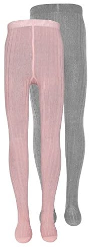 EWERS 2er-Pack Baby- & Kinderstrumpfhosen gerippt, Doppelpack Strumpfhosen aus Baumwolle für Jungen und Mädchen, MADE IN GERMANY, Rosa/Grau, Größe 110-116