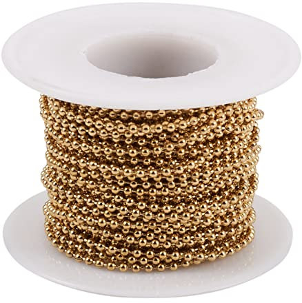 PandaHall Kugelkette aus Edelstahl, 2 mm, goldfarbene Rollenkette mit verstellbarer Zugkette für selbstgemachte Halsketten.