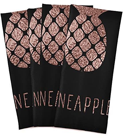 Mnsruu Pineapple Rose Gold Black Kitchen Towels Dish Bar Tea Towel Dishcloths Set of 4 Super Absorbent Soft 71 x 46 cm(18 x 28 inches)
