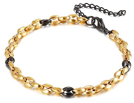 WHOIY Herren Herren Personalisiert Armband in Edelstahl, Bohnenkette Armreif Hip Hop Rapper Modeschmuck Tolles Geschenk für Männer und Frauen, 20cm Länge, 5mm Breite, Gold Schwarz