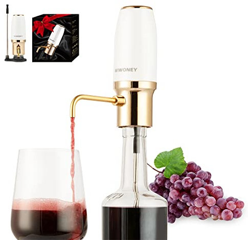 WIWONEY Aireador y Decantador Automático Multiinteligente de Vino Eléctrico Premium, Dispensador Recargable por One-Touch USB Blanco (Base/Tubo Telescópico)