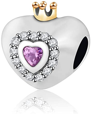 Prinzessin Herz Charms mit Krone, Fit Pandora Valentinstag Armband, 925 Sterling Silber Ich liebe dich Princess Heart CZ Bead, Geschenk für Tochter/Frau/Mutter/Liebhaber