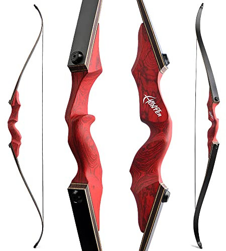 SHARROW 60 Zoll Bogenschießen Takedown Recurve Bogen und Pfeile Set Traditioneller Jagdbogen Erwachsener Holz Bogen Griff 20-60lbs Longbogen für Rechtshand Bogensport (35lbs, Rot)
