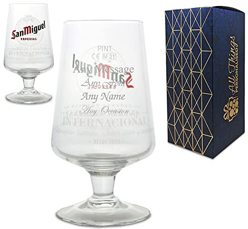 Personalised Engraved San Miguel Pint Glass, Personalise with Any Message for Any Occasion, Stylize with a Variety of Fonts, Gift Box Included, Laser Engraved