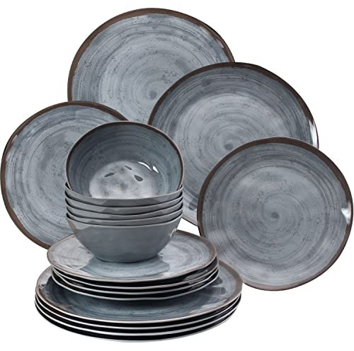 Melamin Camping Geschirr Set für 6 Personen grau 18 Teile - mit Tellern und Schälchen - Campinggeschirr