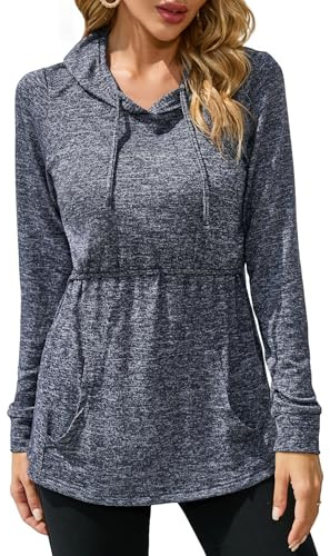 Sosolism T-Shirt à Manches Longues pour Allaitement Sweatshirt d'hiver à Capuche avec Poche Pull de Maternité pour Tire-Lait