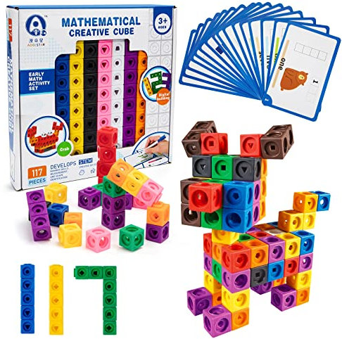 MathLink Steckwürfel 117 Stück Montessori Mathe Spielzeug, Snap Cubes Builders, Mehrfarbig STEM Math Activities Lernspiele und Rechnen, Geschenke für Kinder Mädchen Jungen 3-6 Jahre