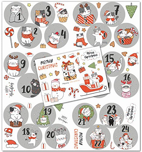 Adventskalender Aufkleber Set - selbstklebende Zahlen Etiketten 1-24 - zum selbst Befüllen ideale Deko für Weihnachten - Geschenke für Freunde und Familie - dv_1141