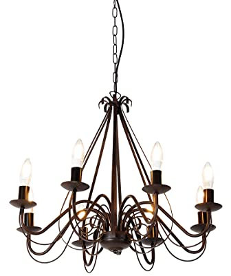 Qazqa - Landhaus I Vintage Smart Kronleuchter I Chandelier Rostbraun 8 Lichter inkl. Wifi B35 - Giuseppe - Stahl Rund - LED geeignet E14