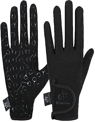 AFE Children's Horse Riding Gloves Track Fabric Gloves Synthetic Leather Equestrian Black Stretch Fabric Silicone Printed Palms Kids Gloves