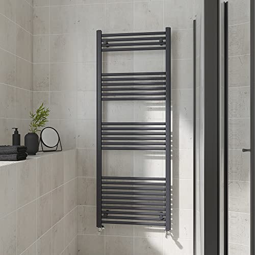 Warmehaus Straight Heated Towel Rail Anthracite Radiator 1600x600mm | Contemporary Bathroom Ladder Style Radiator, Central Heating, Wall Mounted Towel Warmer, Durable Grey Finish
