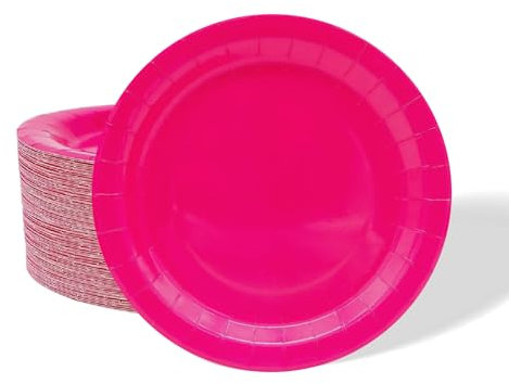 Mienocol 32pcs Hot Pink Paper Plates,7 inch Rose Red Party Plates Tableware Solid Colour Round Dinner Plate for Girls Birthday,Wedding,Picnic, BBQ,Bar,Restaurant and Party Supplies Table Décor