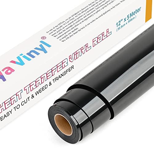 Lya Vinyl Schwarz Plotterfolie Textil 30.5cm × 5m Plotter Folie Textildruck für Cricut und Cameo, Verwendet in Textilien Transferfolie zum Aufbügeln für DIY T-Shirt
