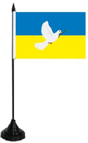 U24 Tischflagge Ukraine mit Friedenstaube Fahne Flagge Tischfahne 10 x 15 cm