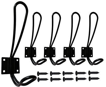 Mokife Murale Patere Porte Manteau Noir, 5 Pièces Muraux Crochets et Patères pour la Maison Retro Metal Crochet Lourd avec Vis pour Entrée Salle de Bain Toilette Cuisine Meuble