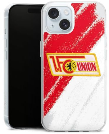 Silikon Hülle kompatibel mit Apple iPhone 15 Case transparent Handyhülle Offizielles Lizenzprodukt 1. FC Union Berlin Logo