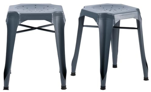 Meubletmoi Metalica Hocker aus Metall, Grau, mit Perforationen auf der Sitzfläche – Industrie-Stil – 2 Stück