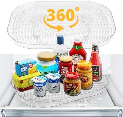 Lazy Susan Drehteller Organizer Rechteckig,Verdickt-Lebensmittelqualität-Drehteller Organizer mit rutschfest, Drehplatte Kühlschrank,Küchen Organizer,Gewürzregal Drehbar für Kühlschrank Küchen