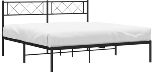 vidaXL Bettgestell, Bettrahmen mit Kopfteil Lattenrost, Metallbett Bett für Schlafzimmer, Doppelbett Gästebett, Metall Schwarz 160x200cm