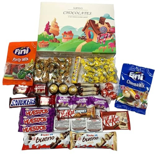 Deliex delicias de Extremadura. Surtido de chocolates para regalo. Cestas de chocolates para regalar. Regalo original para mujer y hombre amantes de lo dulce. (SURTIDO 5)