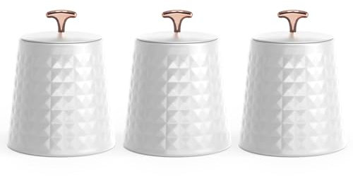 EHC Tea Sugar Coffee Canisters Set, Kitchen Storage Jars with Lids Airtight, Containers Canisters Jars Set of 3, White