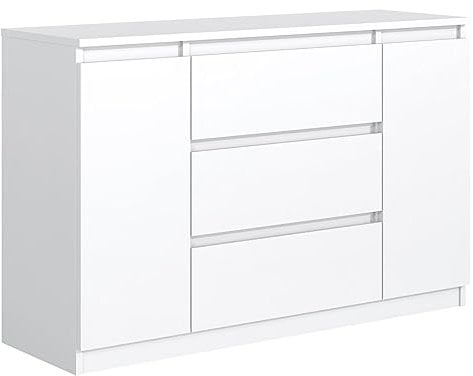 MebLocker Kommode mit 3 Schubladen 2 Schranktüren 120 cm Ideal für Wohnzimmer, Schlafzimmer, Kinderzimmer und Büro Moderne Elegante Lösung für stilvolle Aufbewahrung (Weiß)