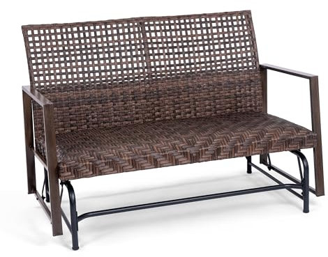 BACKYARD EXPRESSIONS PATIO · HOME · GARDEN Sitzbank für 2 Personen mit doppelt gewebtem Korbsitz, pulverbeschichteter Aluminiumrahmen, 127 x 64,8 x 90,2 cm (B x T x H), 180 kg Tragkraft, Braun