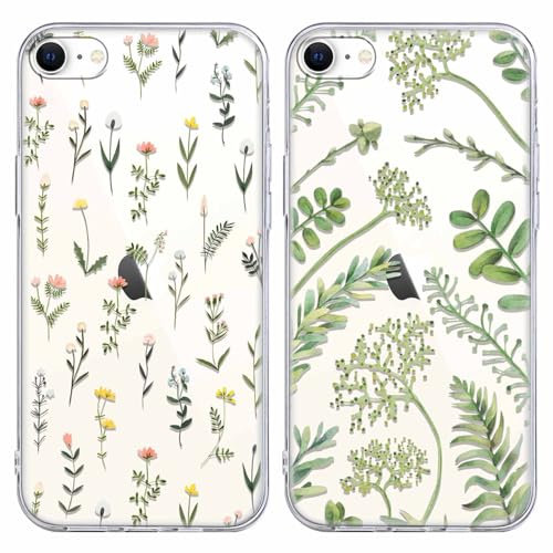 Foonary 2 Pack Clear Leaf Print Phone Case Compatible with iPhone 7 Plus/8 Plus 5.5,Soft Silicone with Flower Design Aesthetics Transparent Pattern Cases, Shockproof Bumper Protector Cover