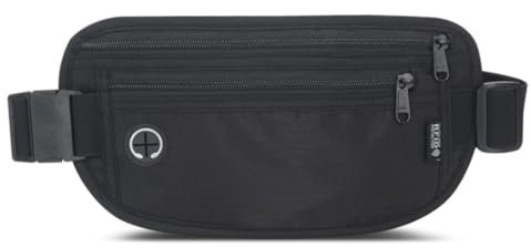 LENAOBEN Die Bauchtasche zum Reisen - DIEBSTAHLSICHER mit RFID Schutz - Extra Flache Bauchtasche unter Kleidung tragbar - Hüfttasche - Reisebauchtasche - Geldgürtel für Damen und Herren (Schwarz)