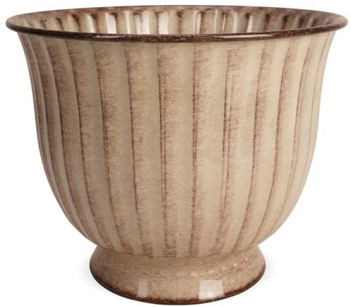 Vaso da fiori vintage, color crema, grande, diametro 30 cm, stile shabby chic, per giardino, terrazza, in metallo, resistente alle intemperie, per interni ed esterni