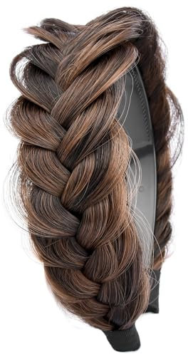 Gledola Wide Messy Braided Headband with Teeth Synthetic Hair Braided Headband High Elasticity Braids Braided Hair Band Hairpiece for Girls Women (Kupfer Braun)