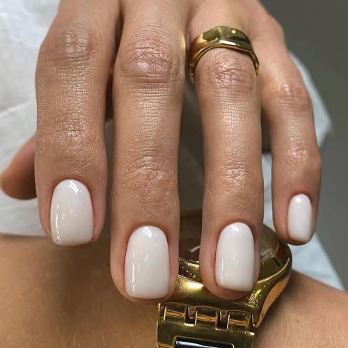 MrCuvaryas Press on Nails Kurz, Square Nägel zum Aufkleben Fake Nails Künstliche Fingernägel mit Nagelkleber, Glossy Einfarbige Kunstnägel zum Aufkleben NailTips für Frauen (Beige, 24pcs)
