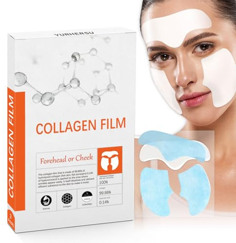 Shefave Forehead Wrinkle Patches, Kollagen Maske Gesicht Collagen Film, Collagen Anti-Aging Face Masks Beauty, Straffte Haut Forehead & Cheek Anti Fine Lines Patches with Hydrolyzed Collagen
