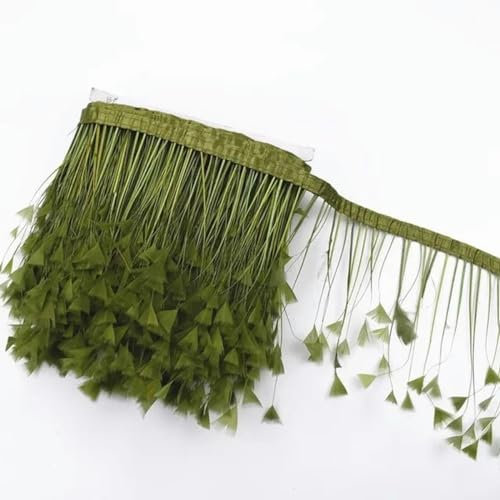 3.3 ft de plumas de pavo de colores esponjosos en cinta con borlas y flecos, decoración de ganso, cinta para manualidades, costura, decoración de vestidos de novia-26.Verde militar